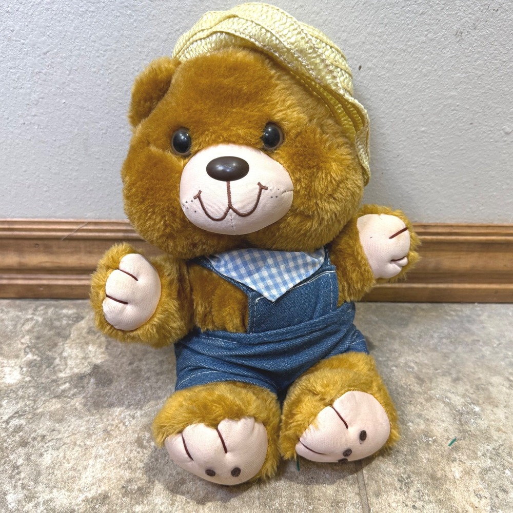 Vintage Dan Brechner Farmer Teddy Bear Soft Toy Plush‎ 9"